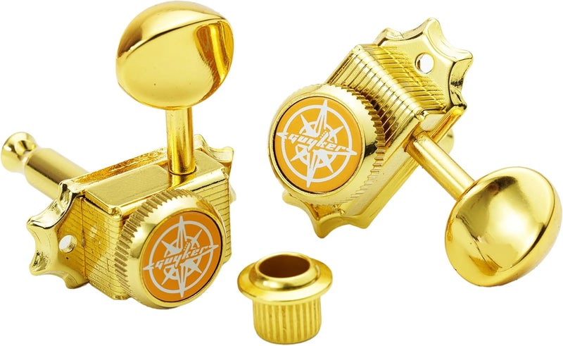 guyker Guitar Locking Tuners (3L + 3R Handed) – Vintage Deluxe Lock String Tuning Key Pegs Machine Heads Replacement Parts for ST TL Style Electric, Folk or Acoustic Guitars – Gold - Image 4